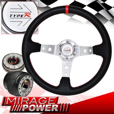 Quick Release + Deep Dish Black Steering Wheel Red Stitching For 89-05 Eclipse