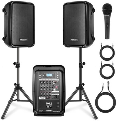 PA Speaker DJ Mixer Bundle 300W Portable Wireless Bluetooth PPHP28AMX Pyle Sound