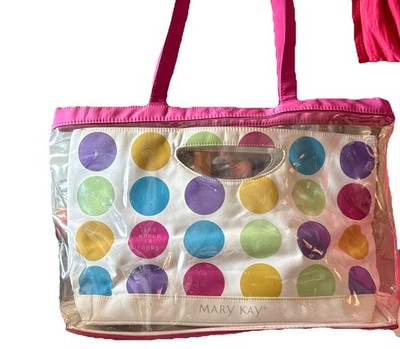 Mary Kay, The world is yours colorful bag Vinyl  Lift Out Bag In A Bag Clear  GC