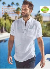 White Traditional Mens Cotton Canvas Pathani Kurta Festival Dress Shirt