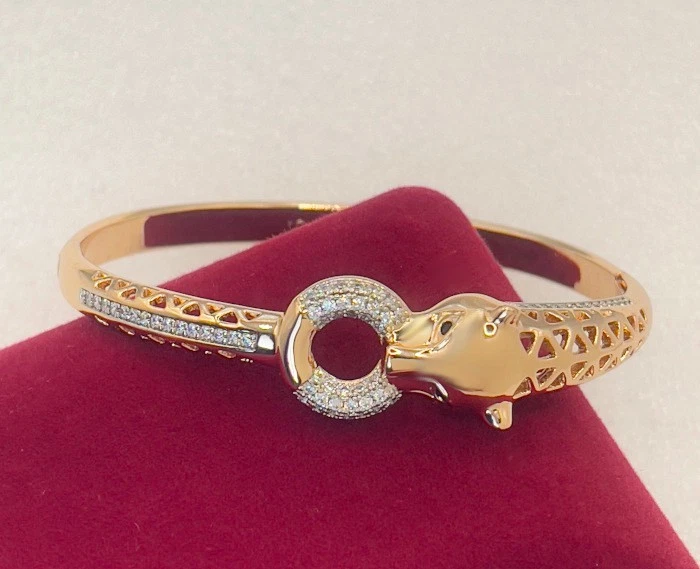 Luxus Panther Leopard Armband Armreif Zirkonia 750er Rolled Gold 18K vergoldet - Bild 4 von 4