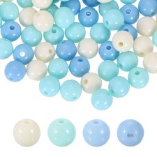 200pcs Cream Blue Acrylic Round Beads 10mm Plastic Resin Loose Bead