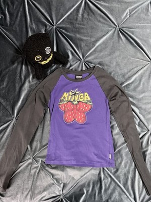 MINGA London Strawberry Graphic Raglan   Purple & Black Y2K Style Indie Top New