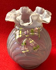 FENTON ART GLASS ARTIST SIGNED HAND PAINTED VIOLET PURPLE HAND PAINTED BOW DRAPE