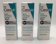 3X CERAVE ACNE FOAMING CREAM WASH 10 BENZOYL PEROXIDE ACNE TREATMENT 5 OZ 06/27