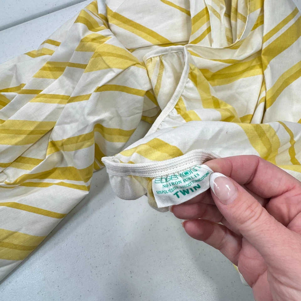 Vintage edgemont twin fitted Sheet yellow diagonal stripes blend mcm retro - Image 3 of 4