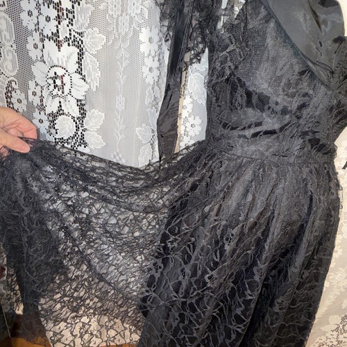 VTG Precious Moments Black Lace Lined High/Low Evening Gown Size Medium 36 Bust - Picture 12 of 18
