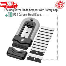 Razor Blade Scraper Locking w 10 Steel Blades Window Glass Decals Stickers Tint