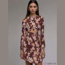 NWT Minkpink Orelie Cutout Mini Dress Large Brown Floral Long Sleeve Boho L