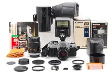 Working NEAR MINT Canon AE-1 Film Camera FD 50mm f1.8 135mm Lens Flash JAPAN