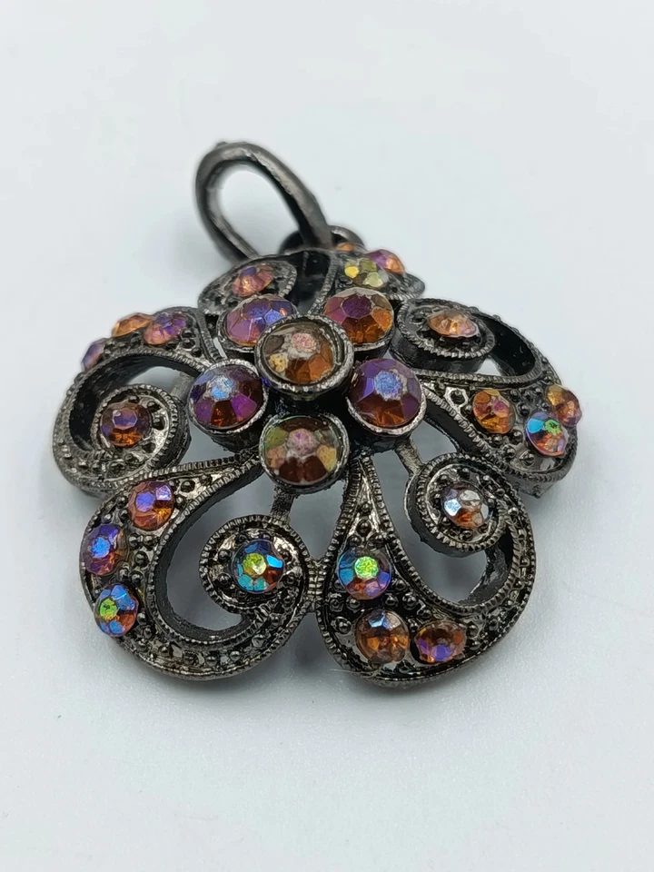Vintage-Anhänger mit bunten Strasssteinen im Blüten-Design - Bild 4 von 4