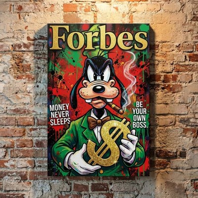 Pop Art Goofy FORBES Kunst, Wandbild Business. Acrylglas, Leinwand, Poster