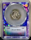1945 Mercury Dime • PCGS MS64 • Trader Bea Core • Blast White!