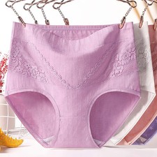 Cotton High Waist Panties Women Plus Size Lace Breathable Briefs 2pcs Set