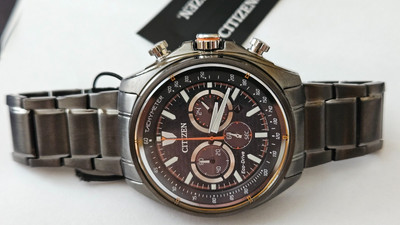 New Citizen CA4567-82H Eco-Drive Tachymeter Chronograph 45mm Black ION Watch