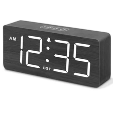 Wooden Digital Alarm Clock for Bedroom Loud with Volume Control Wood Decor
