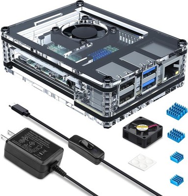 Raspberry Pi 4 Case with Fan Cooling Pi 4B Case with 5V 3A Power Supply, 4 pc...