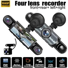 4-Channel HD Dash Cam Night Vision Adjustable Lens Driving Record Kit w/64GB NEW