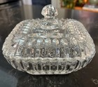Vintage Anchor Hocking Square Clear Cut Glass Candy Dish w/ Ruffled Edges & Lid