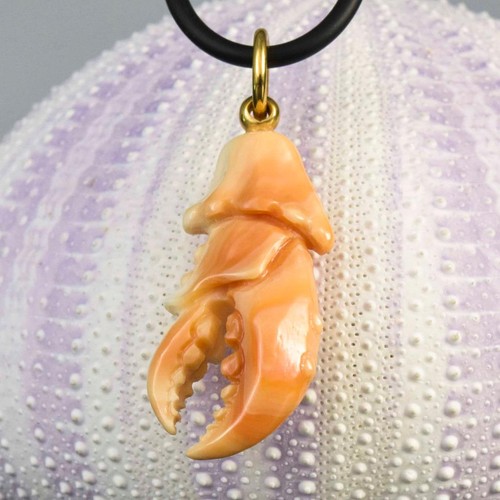 Elegante ciondolo artiglio granchio conchiglia albicocca e vermeil oro su argento sterling 4,82 g - Foto 6 di 15