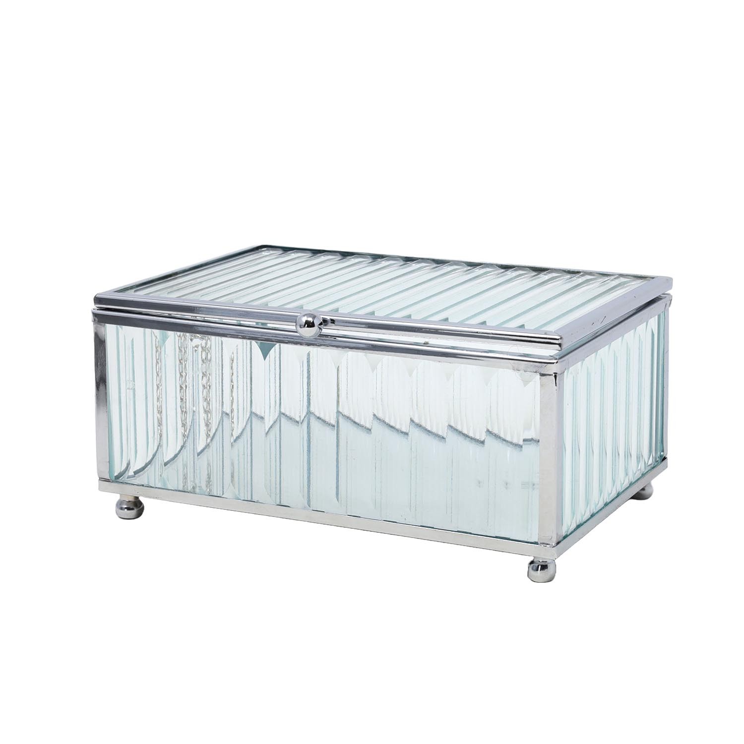 Jewellery Box Silver Small Mirrored Glass Style Trinket Organiser Storage Case