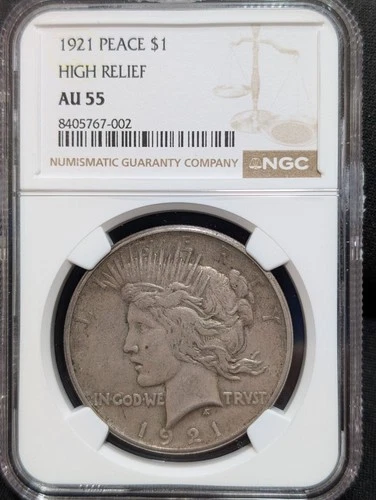1921 PEACE DOLLAR S$1 NGC AU 55 HIGH RELIEF