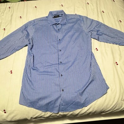 Marc Anthony Mens Size 17 1/2 Slim Fit Long Sleeve Casual Shirt Blue Preowned