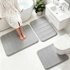 Memory Foam Bath Mat Set 3 Piece Super Soft Absorbent Bathroom Rug Non Slip, Qui