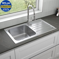 Sinkoro Kitchen Sink Single Bowl Reversible Drainer Stainless Steel Inset Waste