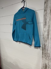 Under Armour Boys Blue Pullover Hoodie Patterned Hood Lining Size M