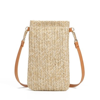 Cremefarbene Stroh One Shoulder Strandtasche für Handy & Essentials
