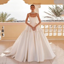 Elegant Square Neck Wedding Dresses Backless Satin Customized Bridal Gowns