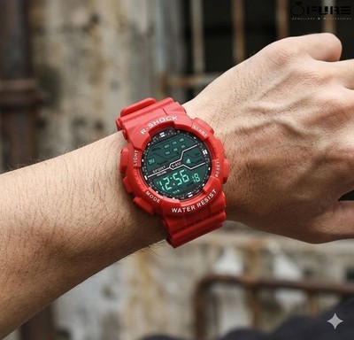 Herren Rot Outdoor Digital Uhr LED Bildschirm Wasserdicht Sport Armbanduhr