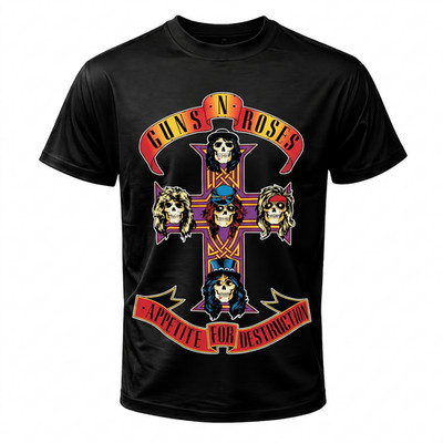 Retro Hard Rock Band Inspired Graphic Tee Black Skull Logo T-Shirt S-5XL