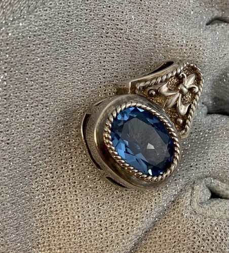 Ciondolo slider sterling come topazio blu per collana 9,5 g 1 1/8" fleur de lis - Foto 3 di 7