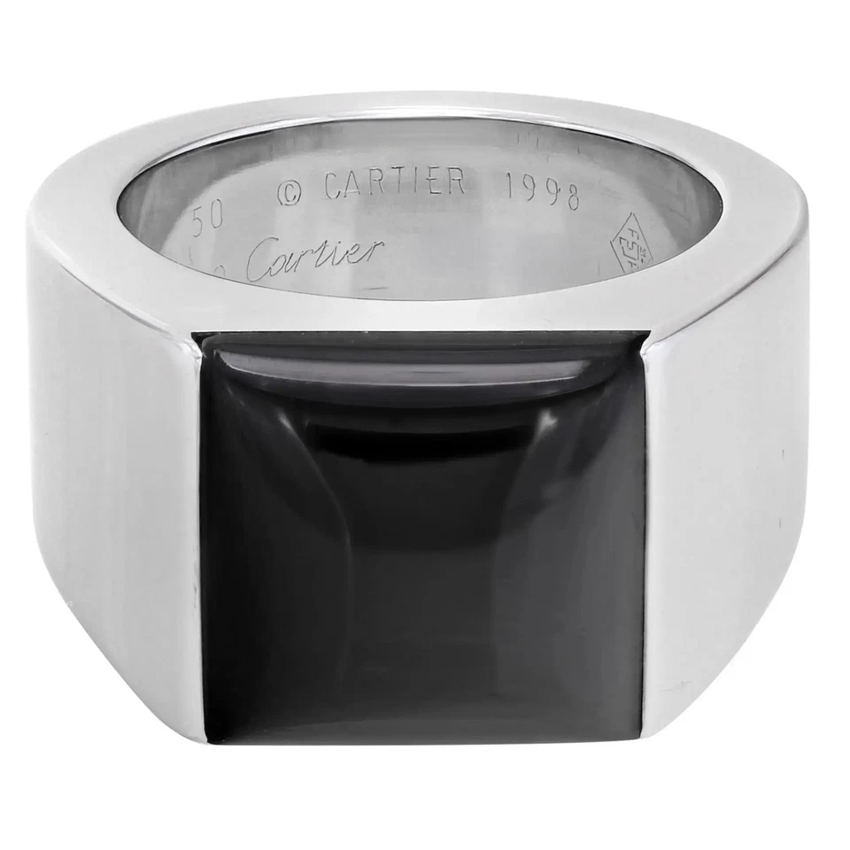 Anillo Cartier Tank Unisex Ónix Negro Oro Blanco 18K Talla 50 EE. UU. 5,75