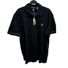 North End Sport Men Size L Black Embroidered Apple Logo Gray Trim Polo Shirt NWT