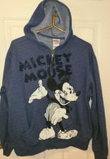 Womans Disney mickey mouse Full zip up hoodie Lg Distressed Mickey Blue Fleece