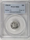 1942 D Mercury Dime PCGS MS-66