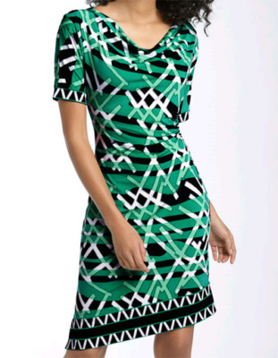 $148 BCBG EMERALD COMBO "QNI6H672' S/SLEEVE SHIRRED JERSEY DRESS NWT XS |  eBay