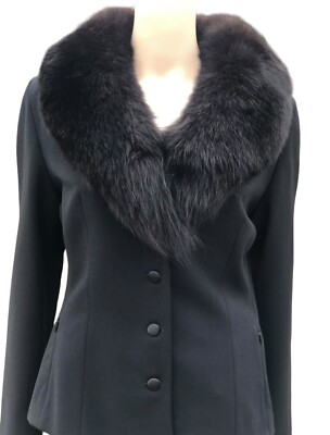 Blumarine black blazer jacket with fur  sz 10 I 46
