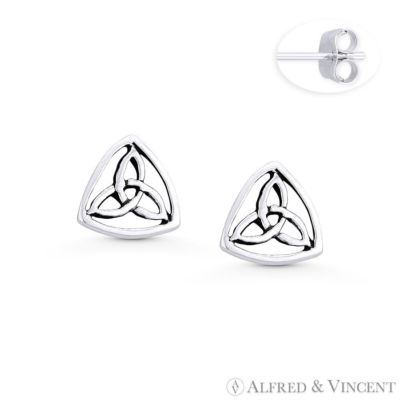 Trinity-Knot Triquetra Irish Celtic Charm Stud Earrings in 925