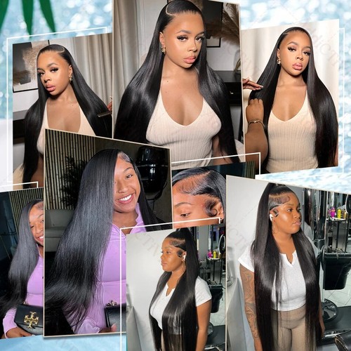 Bone Straight Human Hair HD Lace Frontal Wig Preplucked with Baby Hair Glueless - Picture 9 of 17