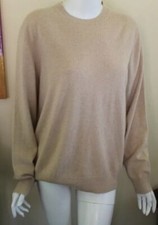 MENS CASHMERE Lands End Sz M 38-40 Lux Crewneck Cashew Brown Beige Sweater MINT