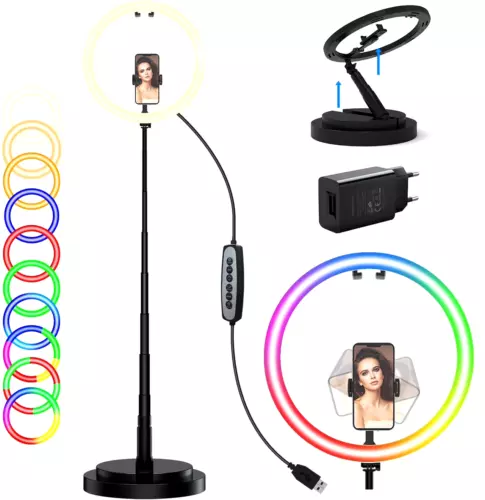 12" RGB Ring Light Foldable with UL Certified Adapter, 21-67” 32 RGB Colors