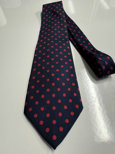 Cravatta in seta Ralph Lauren. Blu con pois rossi 56” x 3,75” - Foto 4 di 4