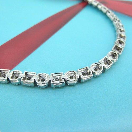 1.83 ctw Diamonds Round Cut 14k White Gold Round & Square Links Tennis Bracelet - 第 7/7 張圖片