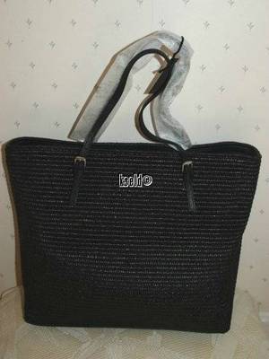 NWT FURLA SHOPPER M EAST WEST ONYX BLACK RATTAN TOTE PURSE