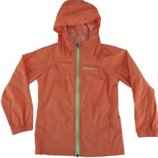 Columbia Hooded Long Sleeve Windbreaker Jacket Girls XXS 4/5 Orange Lime Green