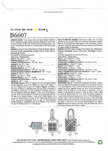 2018 Butterick B6607 Ribbon Bags size OSZ Ribbons by Offray sewing pattern uncut - Picture 2 of 3